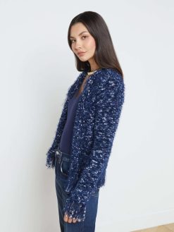 L'AGENCE Blazer Cardigan A Franges Azur