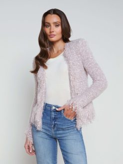 L'AGENCE Blazer Cardigan A Franges Azur