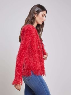 L'AGENCE Blazer Cardigan A Franges Azur