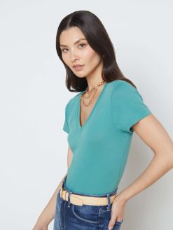 L'AGENCE T-Shirt A Col En V En Coton Becca