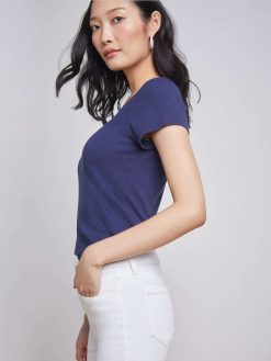 L'AGENCE T-Shirt A Col En V En Coton Becca