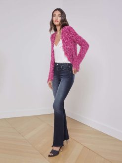 L'AGENCE Blazer Cardigan A Franges Azur